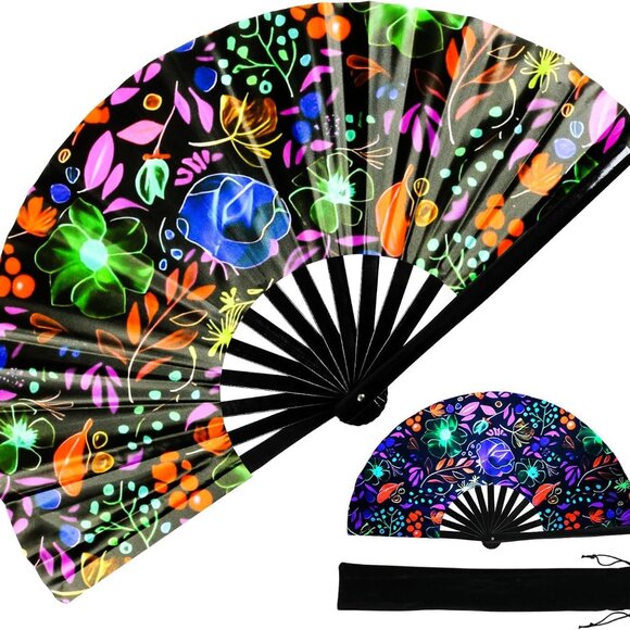 Accessories - Large Folding Hand Fan, UV Glow Fan for Rave, Festival Folding Hand Fan for Wome